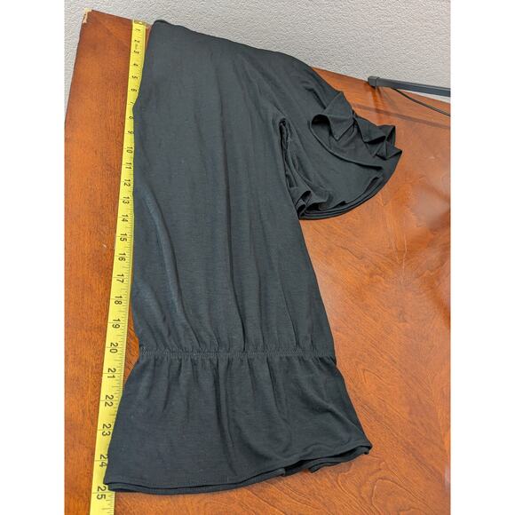 INC International Concept Peplum Blouse M Black Cold Shoulder Flutter Sleeve Top - Picture 9 of 10